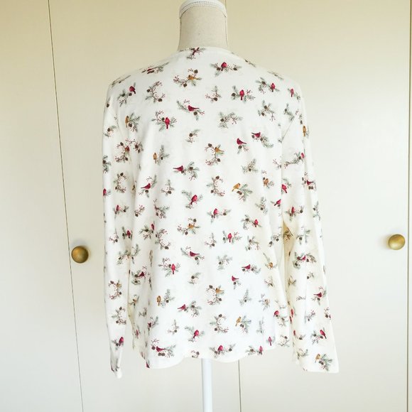 Croft & Borrow Ivory Cotton Cardinal Print Long Sleeve Shirt - Picture 5 of 6